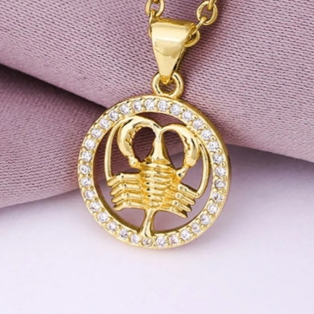 Cancer Zodiac Necklace Inlaid Zircon Gold Plated Stainless Steel